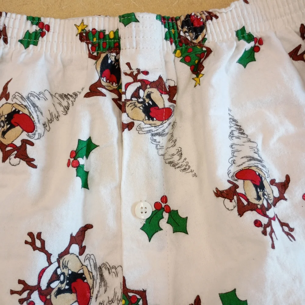 Vintage 1990s Taz Warner Bros. White Christmas Boxers